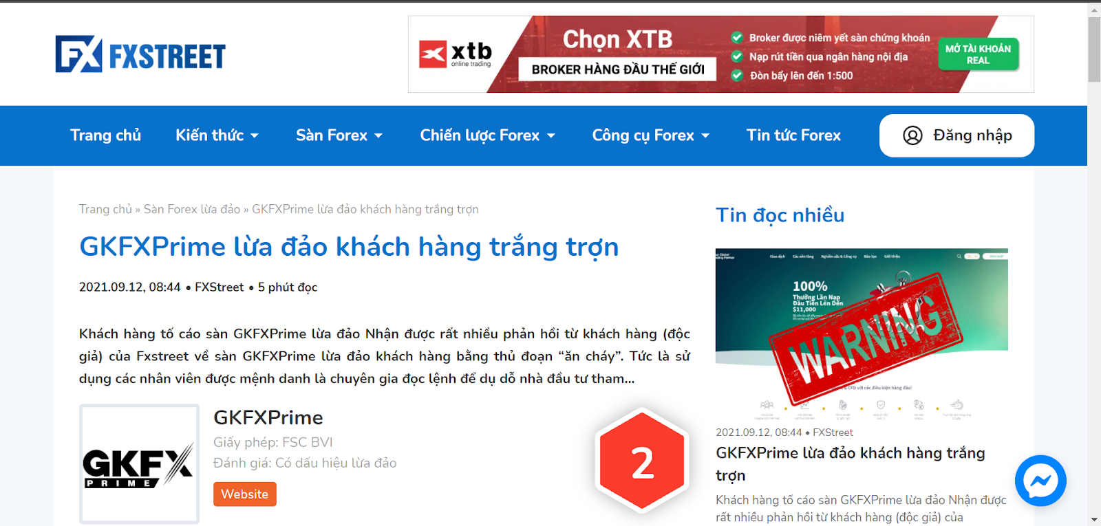 bài viết trên trang FXSTREET tố cáo lừa đảo