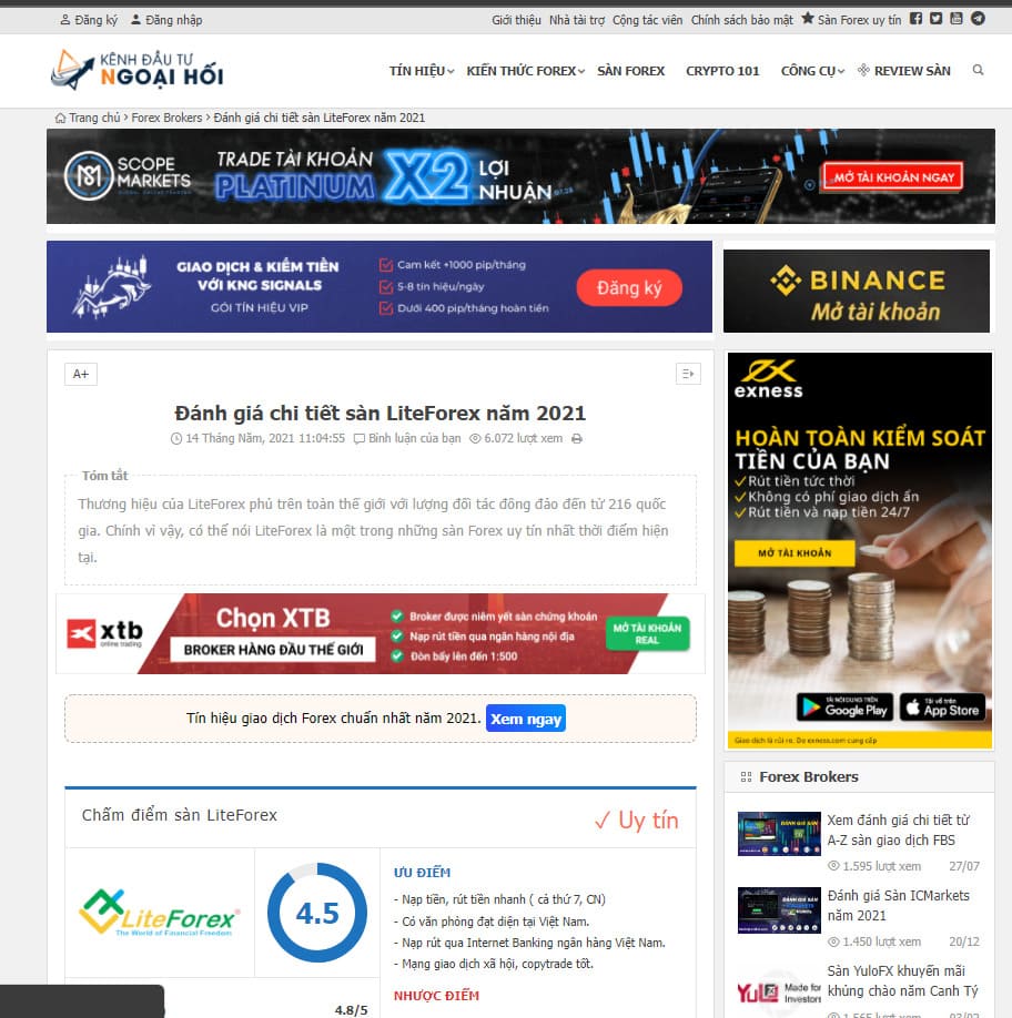 trang kênh đầu tư ngoại hối đưa sai thông tin