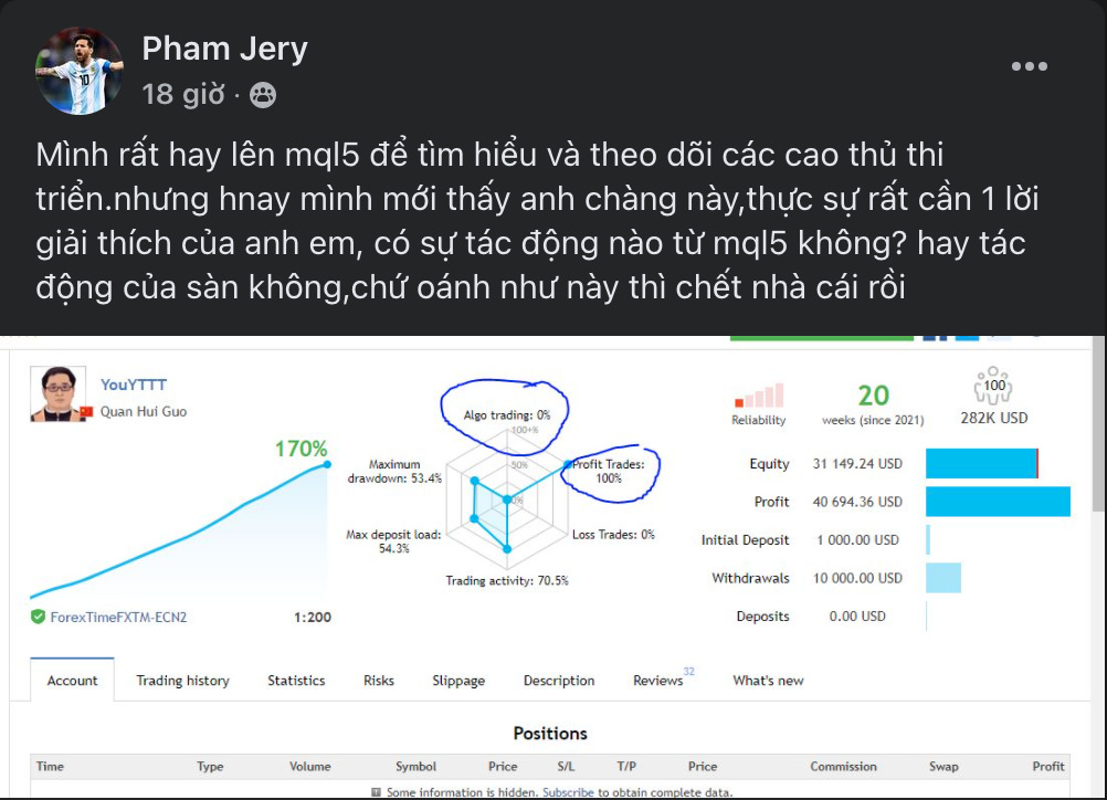 tín hiệu trên MQL5 facebook