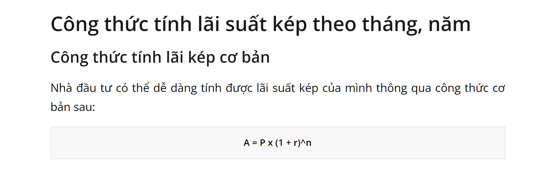 Công thức tính lãi kép cơ bản Công thức tính lãi kép cơ bản